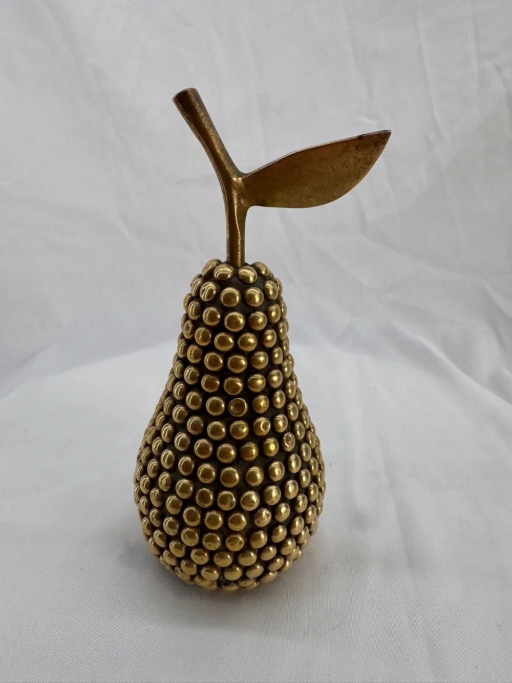 Vintage Studded Brass Pear Mid Century Home Decor Whimsical Hobnail Paperweight